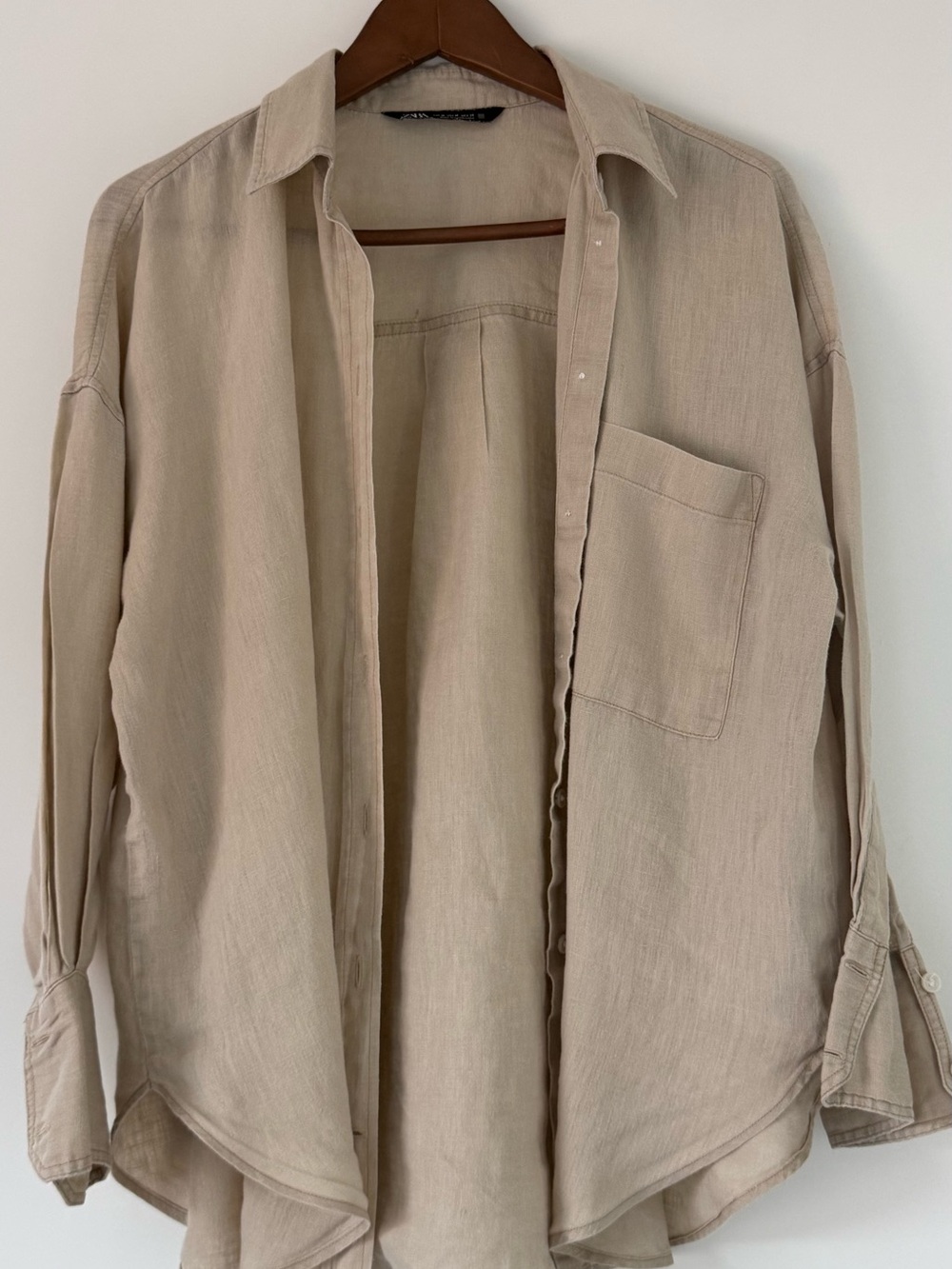 Woman Linen Long-Sleeve Shirts in Beige